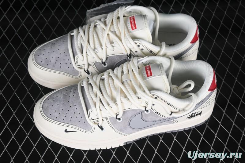 Nike SB Dunk Low Stussy Anniversary Customized Low-Top Casual Skate Shoes with Gray Swoosh and Strap - YX5066-269