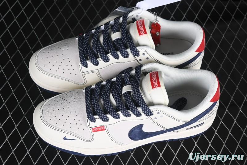 Nike SB Dunk Low Supreme Collaboration Grey Blue Woven Label Anniversary High-End Custom Low-Top Casual Skate Shoes - BB7518-026