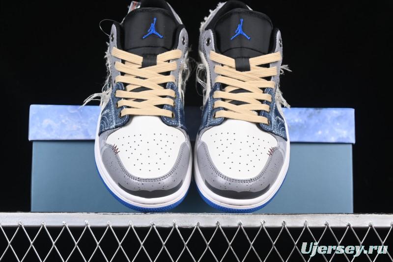 Nike Air Jordan 1 Low Retro Basketball Shoes Panda Prank Surf Fishing Overfishing Blue Brown Gray - 553558-140