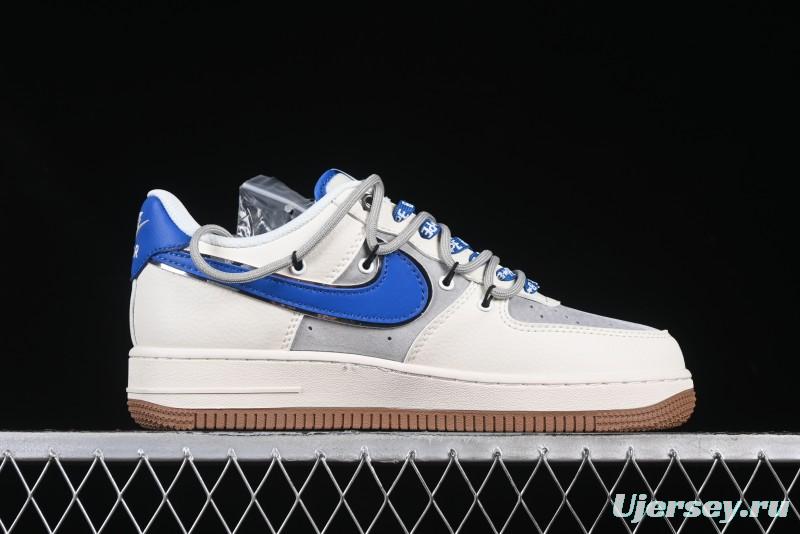 Nike Air Force 1 '07 Low Bape Collaboration Beige Blue Gum Pull Tab Casual Sneakers - SJ1198-112