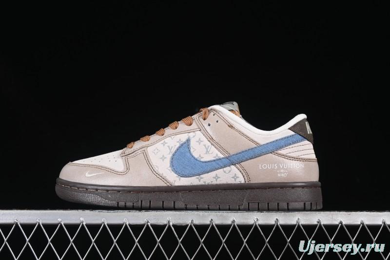 Nike SB Dunk Low LV Collaboration Blue Grey Brown Print Anniversary Custom Low-Top Casual Skate Shoes - CH8311-235
