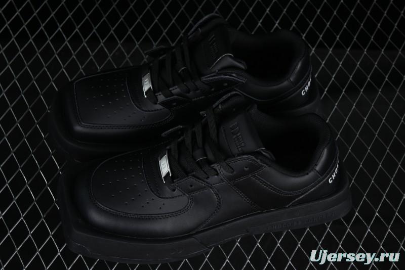 Choco Concert Leather Round Square Asymmetric Fashion Sneakers Black - AJE5