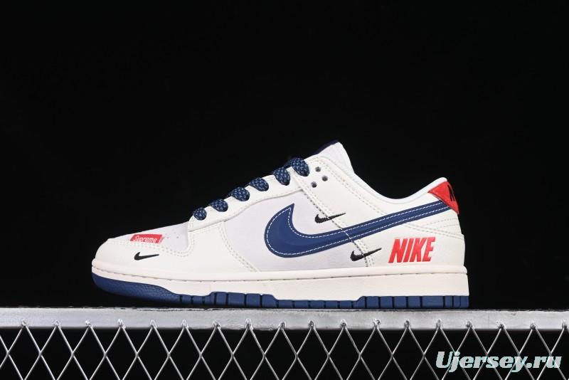 Nike SB Dunk Low Supreme Collaboration - Off-White 3D Navy Swoosh Anniversary Custom Low-Top Casual Sneakers - FC1688-204