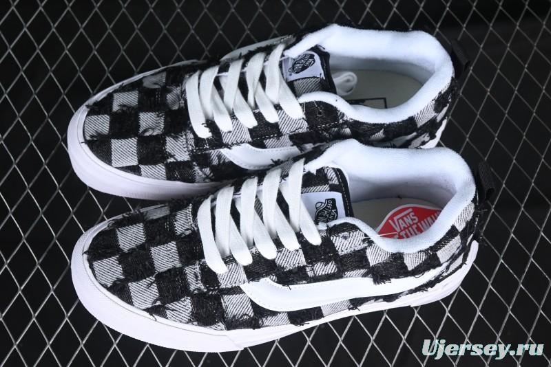 Vans Knu Skool Checkerboard Washed Denim Low-Top Casual Skate Shoes - VN000CS0239