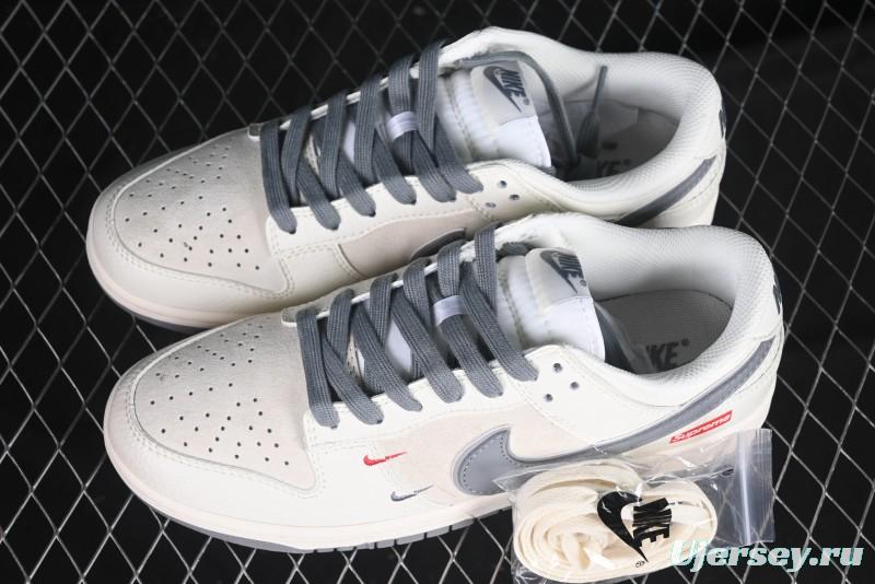 Nike SB Dunk Low Supreme Collaboration Grey Swoosh Double Mini Swoosh Anniversary Custom Low-Top Casual Sneakers - XX2025-688