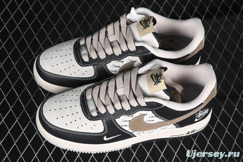 Nike Air Force 1 '07 Low Stussy Collaboration Black Leather & Gum Sole Low-Top Casual Sneakers - CH6336-519