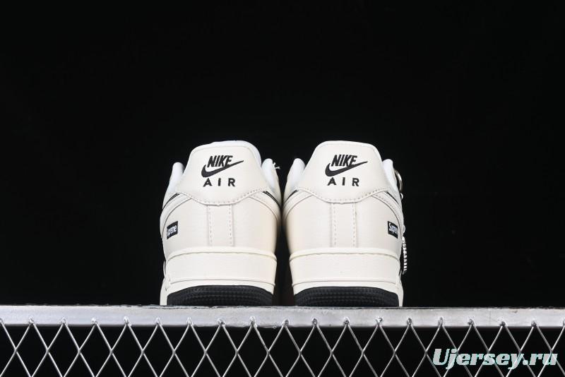 Nike Air Force 1 '07 Low Supreme Collaboration - Beige Black Double Swoosh Casual Sneakers - DF0188-019