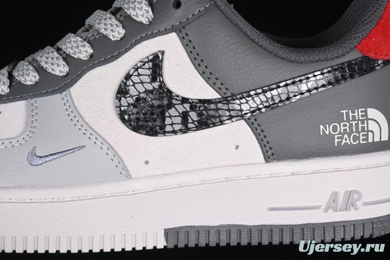Nike Air Force 1 '07 Low The North Face Collaboration Beige Grey Black Snake Leather Custom Casual Sneakers - DM6688-052