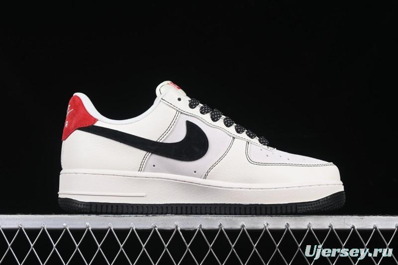 Nike Air Force 1 '07 Low Supreme Collaboration Casual Sneakers in Beige Black Red - BB7518-019