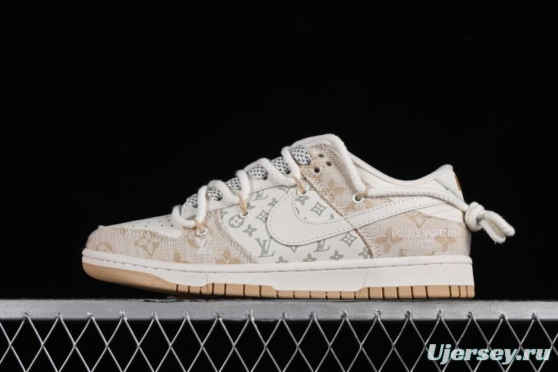 Nike SB Dunk Low LV Collaboration - Yellow Denim Print Anniversary High-End Custom Low-Top Casual Sneakers - SJ2068-247