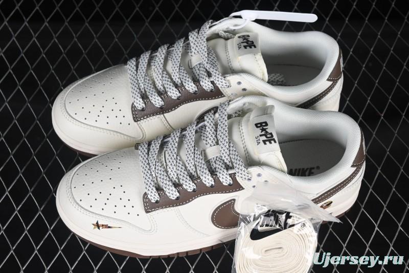 Nike SB Dunk Low Bape Collaboration Light Beige Brown Anniversary Custom Low-Top Casual Skate Shoes - XS6089-514