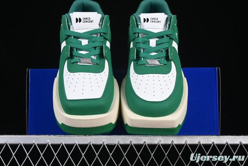 Choco Concert Leather Round Square Asymmetric Fashion Sneakers White Green - AJE5