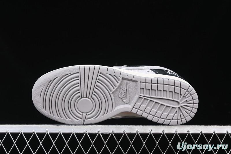 Nike SB Dunk Low Stussy Collaboration - Black Grey Pig Leather Anniversary Custom Edition Low-Top Casual Sneakers - XX3168-008