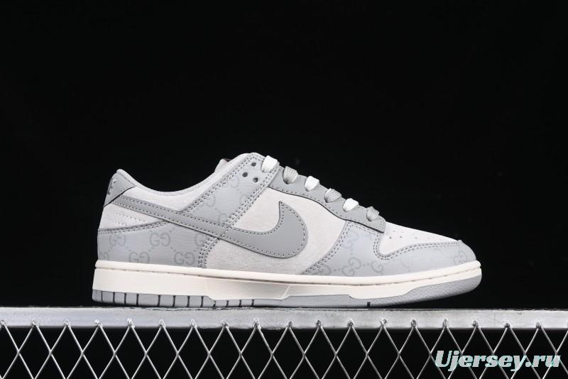 Nike SB Dunk Low Gucci Collaboration Dark Pattern Grey Swoosh Anniversary Custom Low-Top Casual Skate Shoes - DM6868-013