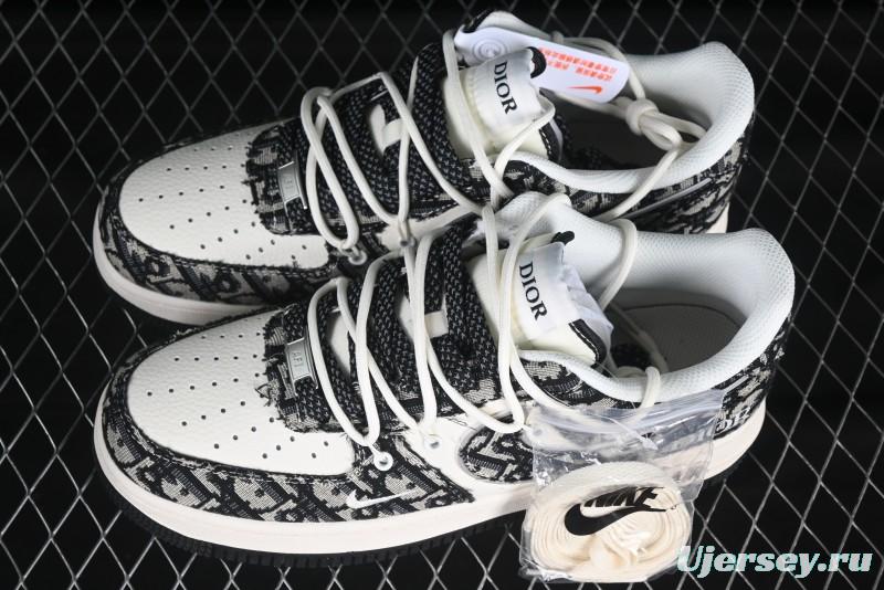 Nike Air Force 1 '07 Low Dior Collaboration Black Pattern Drawstring Casual Sneakers - SJ1198-106