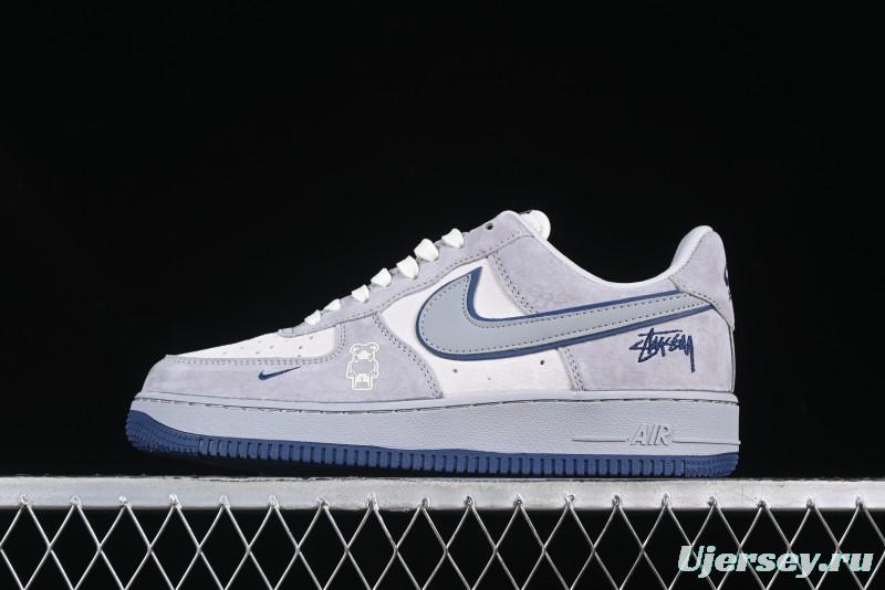 Nike Air Force 1 '07 Low Stussy Collaboration Grey Blue Pig Bear AF1 Low Top Casual Sneakers - DF0188-017