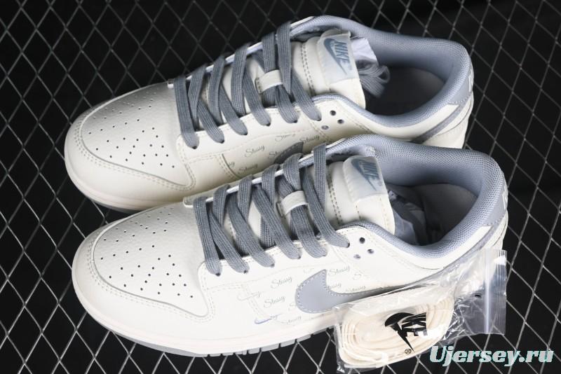 Nike SB Dunk Low Stussy Collaboration Light Grey Brushed Swoosh Anniversary Custom Low-Top Casual Sneakers - XX2025-608