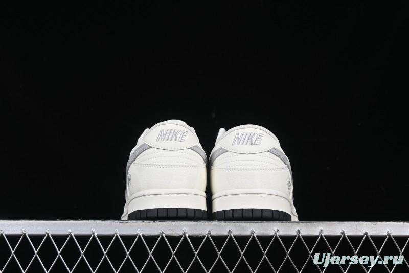 Nike SB Dunk Low Stussy Collaboration Barcode Embroidery Grey Hook Anniversary Custom Low-Top Casual Skate Shoes - DJ2024-054