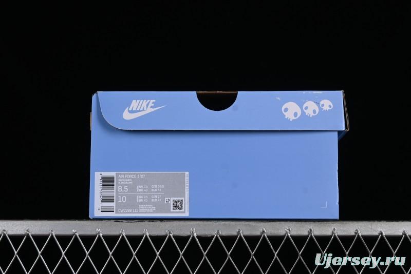 Nike Air Force 1 '07 Low Witch Collaboration Custom Leather Sneakers with Skull Design and Gradient White-Blue - CW2288-111