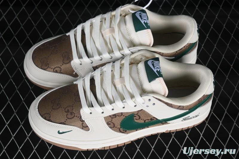 Nike SB Dunk Low Gucci Collaboration Canvas Green Swoosh Anniversary Custom Low-Top Casual Skate Shoes - KK1688-091
