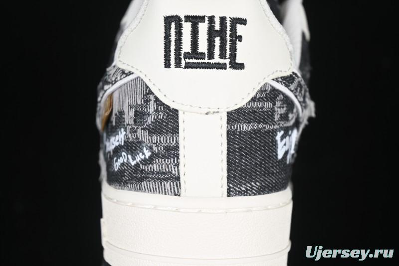 Nike Air Force 1 '07 Low "Black Jeans" Graffiti Casual Sneakers - FB0607-660