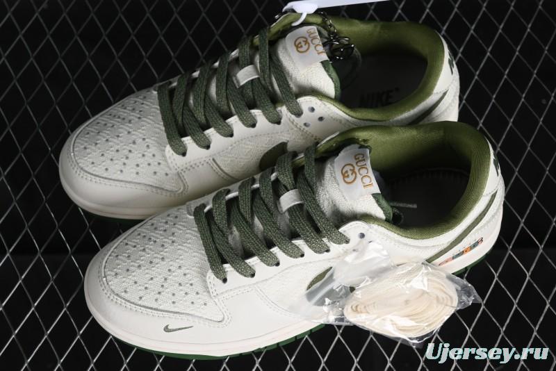 Nike SB Dunk Low Gucci Collaboration - Beige Green Woven Fabric Anniversary High-End Custom Low-Top Casual Skate Shoes - DQ1098-368