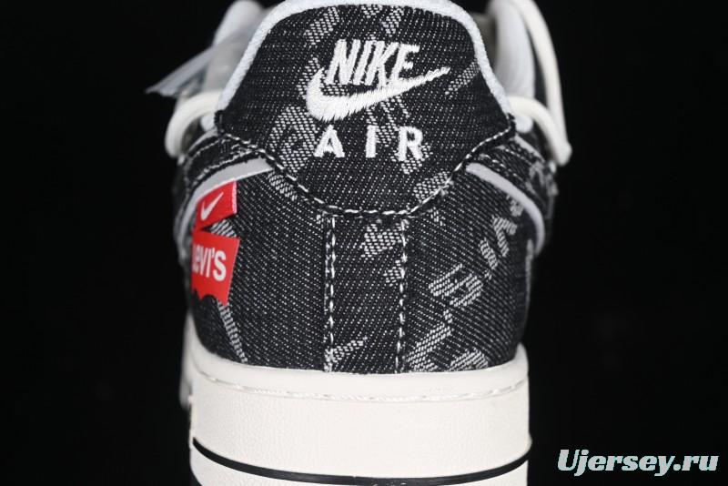 Nike Air Force 1 '07 Low Levi's Collaboration Black Denim Drawstring Casual Sneakers - SJ1198-800