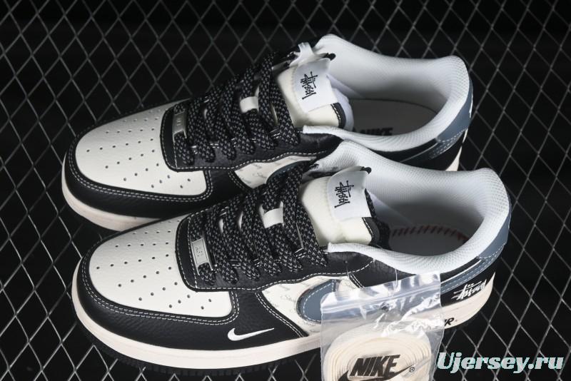 Nike Air Force 1 '07 Low Stussy Collaboration Grey Blue Black Leather Low-Top Casual Sneakers - XZ6188-199