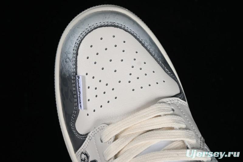 Nike Air Jordan 1 Low AJ1 Panda Prank Modern Gray Floral Low-Top Casual Sneakers - 553560-053