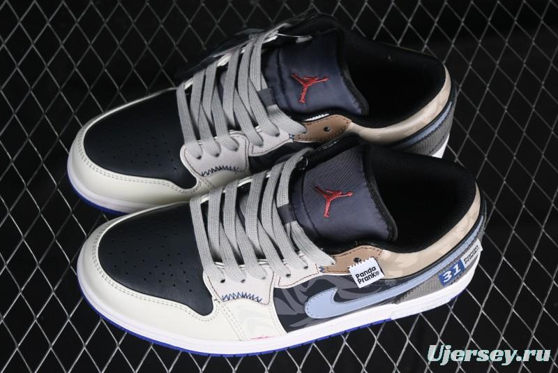 Nike Air Jordan 1 Low Retro Basketball Shoes with Panda Mischief Skyline Design - 553558-154