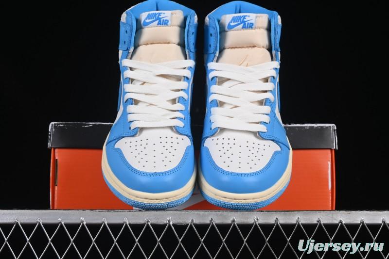 Nike Air Jordan 1 High OG "UNC Reimagined" Retro Basketball Shoes with Cracked Leather and Vintage Midsole - DZ5485-402