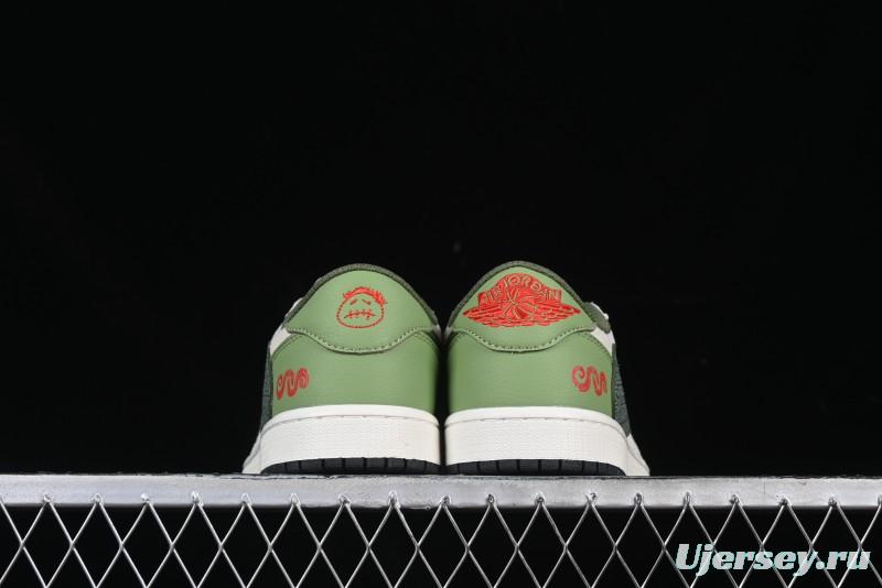 Nike Travis Scott x Fragment Design x Air Jordan 1 Low OG SP AJ1 Snake Year Limited Edition Low-Top Casual Sneakers - DM7866-075