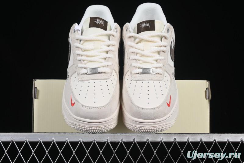 Nike Air Force 1 '07 Low Stussy Collaboration Dual-Tone Beige Brown Low-Top Casual Sneakers - SJ6698-025
