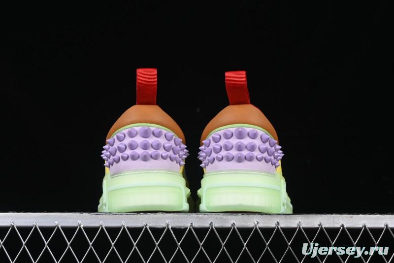 Christian Louboutin Funnyto Flat French Luxury Brand Green Color Block Low Top Sneakers - X.D4