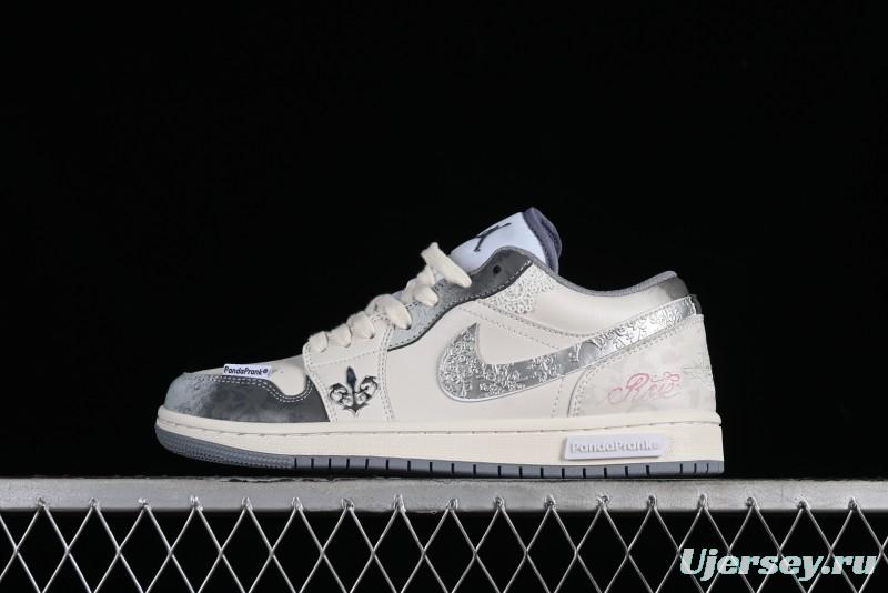 Nike Air Jordan 1 Low AJ1 Panda Prank Modern Gray Floral Low-Top Casual Sneakers - 553560-053