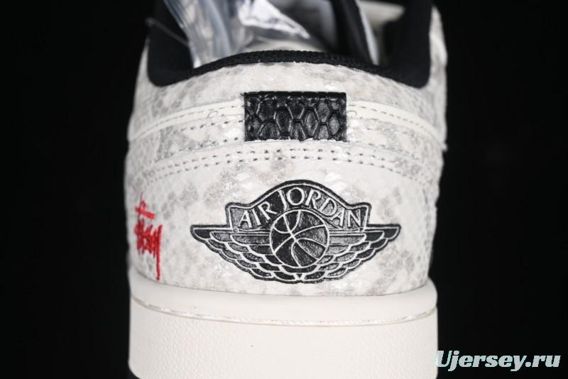 Nike Air Jordan 1 Low Retro Basketball Shoes - Stussy Grey Snake Custom - FC1688-200