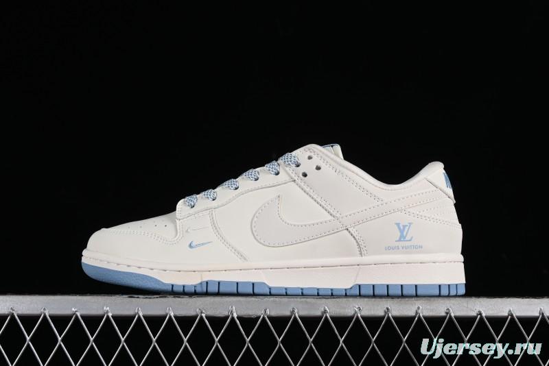 Nike SB Dunk Low LV Collaboration - Double Swoosh Beige Blue Anniversary High-End Custom Low-Top Casual Skate Shoes - XX2025-308