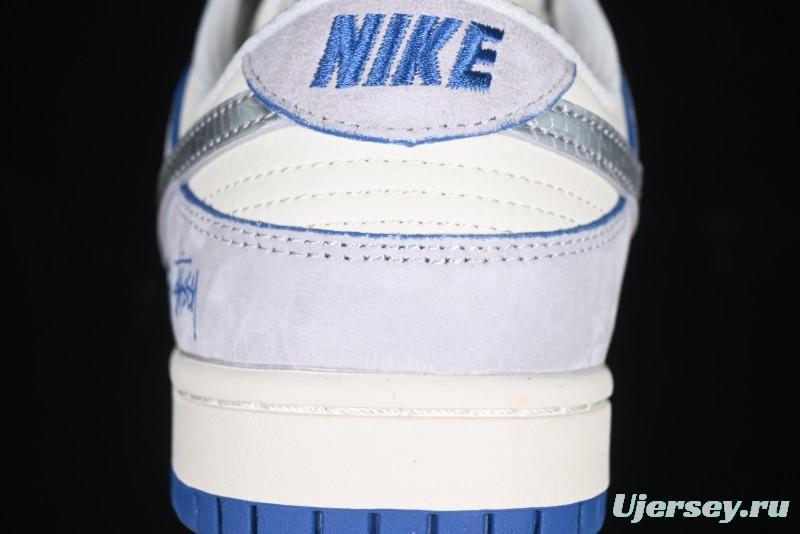 Nike SB Dunk Low Stussy Year of the Snake Collaboration Light Blue Silver Swoosh Anniversary Custom Low-Top Casual Sneakers - DM6868-010