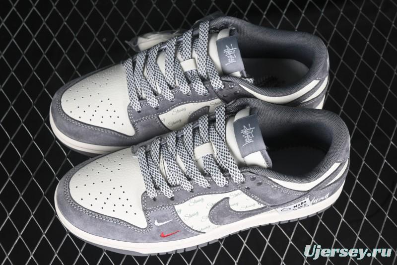 Nike SB Dunk Low Stussy Anniversary Edition Patchwork Grey Swoosh Customized Casual Skate Shoes - YX5066-221