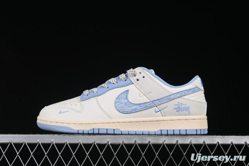 Nike SB Dunk Low Stussy Collaboration Light Blue Shadow Swoosh Anniversary Custom Low-Top Casual Skate Shoes - XS6089-503
