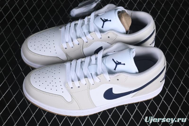 Nike Air Jordan 1 Low AJ1 Casual Sneakers with Cream and Blue Accents - 553558-146