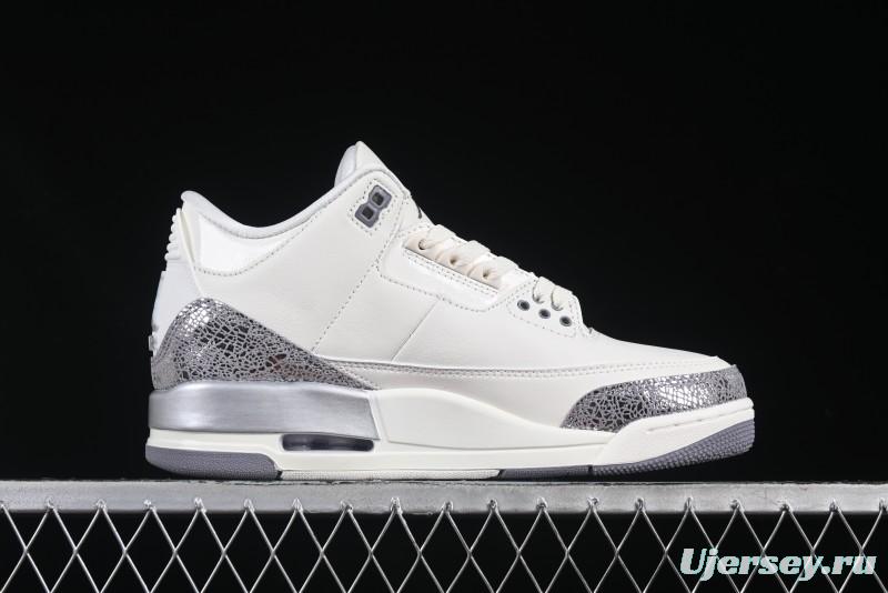 Nike Air Jordan 3 Retro Sneakers Sail Metallic Silver with Elephant Print Accents - CK9246-100