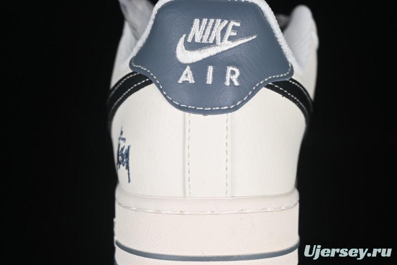 Nike Air Force 1 '07 Low Stussy Collaboration Grey Base Black Swoosh Casual Sneakers - XZ6188-761