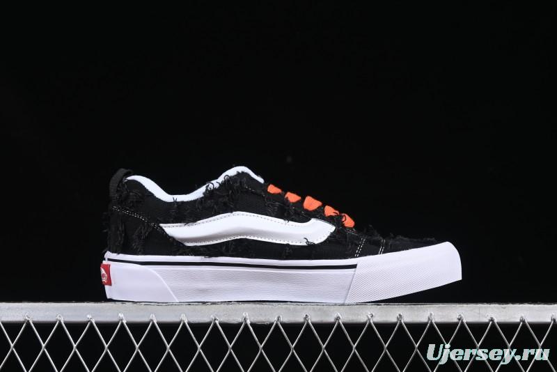 Vans Old Skool Distressed Black Canvas Sneakers with Orange Accents