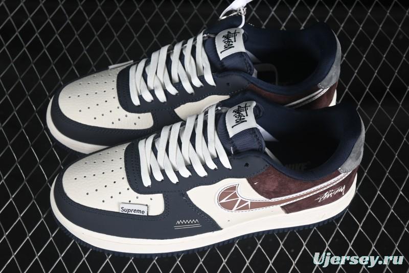 Nike Air Force 1 '07 Low Stussy Collaboration White Blue Chocolate Low-Top Casual Sneakers - KK1988-061