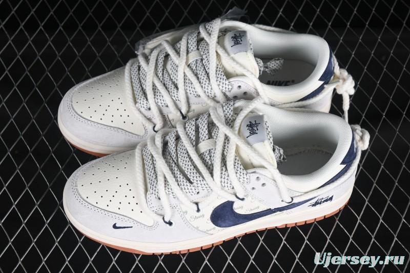 Nike SB Dunk Low Stussy Anniversary Customized Sneakers with Black Swoosh and Rubber Sole - YX5066-263