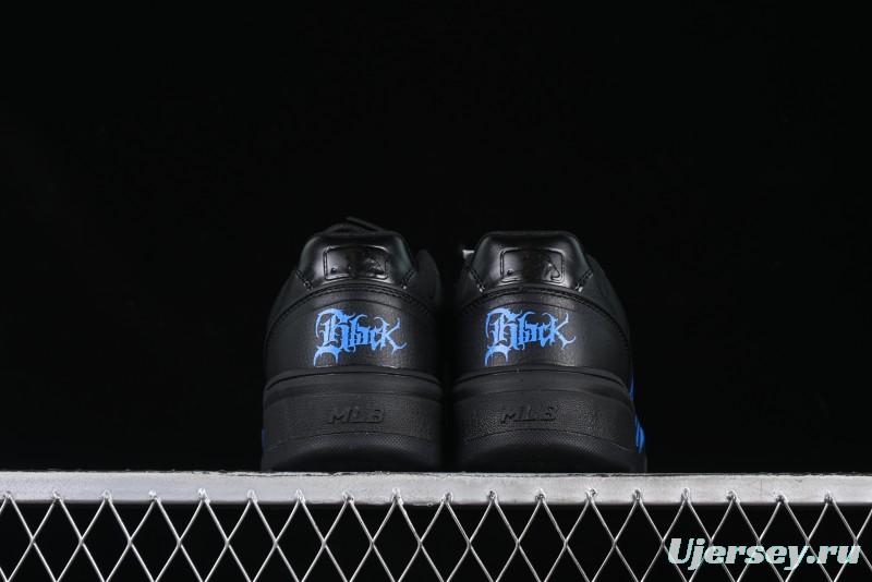 NY Yankees Black Leather Sneakers with Bold Blue Logo