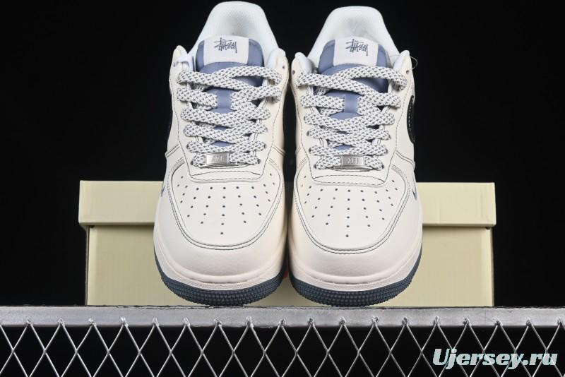 Nike Air Force 1 '07 Low Stussy Collaboration Grey Base Black Swoosh Casual Sneakers - XZ6188-761