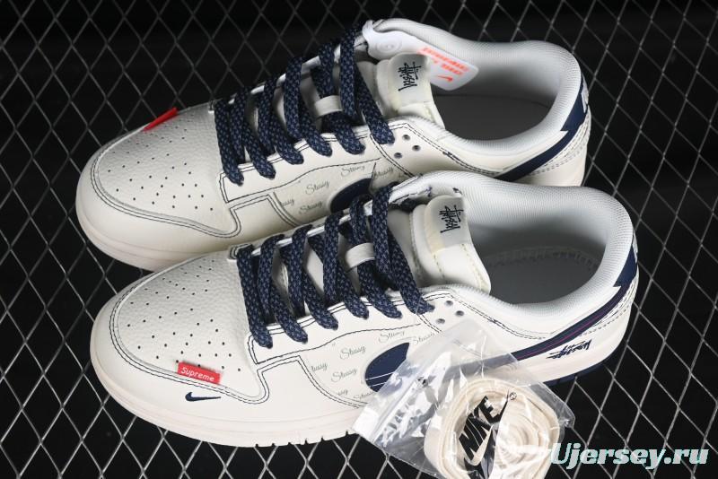 Nike SB Dunk Low Stussy Collaboration White Blue Red Stripe Swoosh Anniversary Custom Low-Top Casual Skate Shoes - XS6089-532