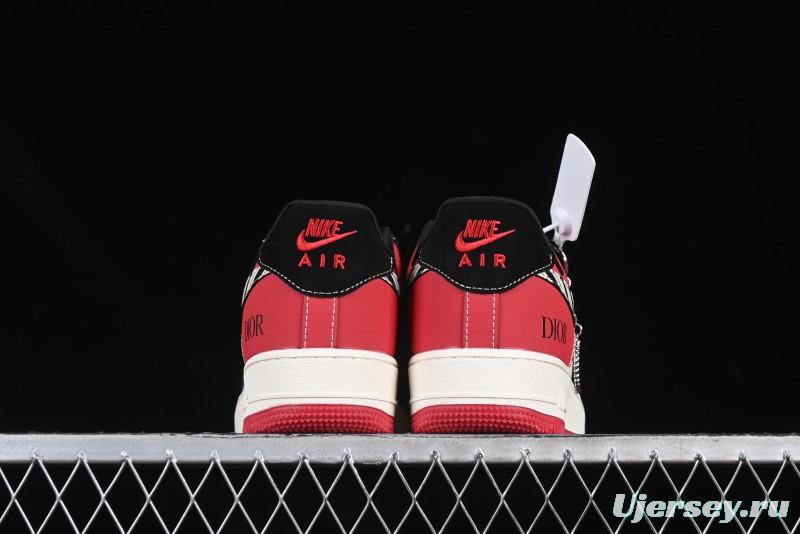 Nike Air Force 1'07 Low Dior Collaboration Red Black Zebra Print Casual Sneakers - KK1988-066